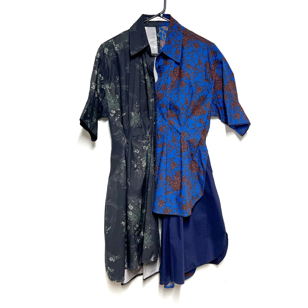 Rare JNBY Patchwork Asymmetrical Cotton Button front Shirt Dress Sz S